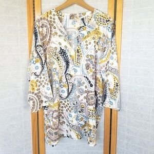 100% Cotton Boho Tunic Top Size XL Printed Light Weight Split Collar